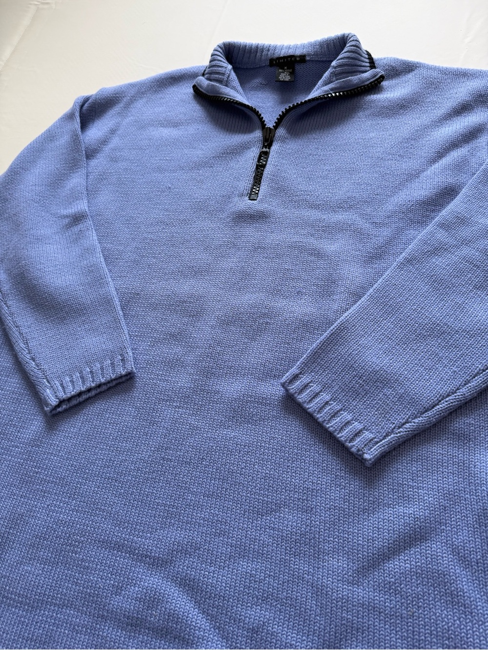 Vintage Merino Wool Quarter Zip “Limited” Sweater in Light Blue - Sz Medium